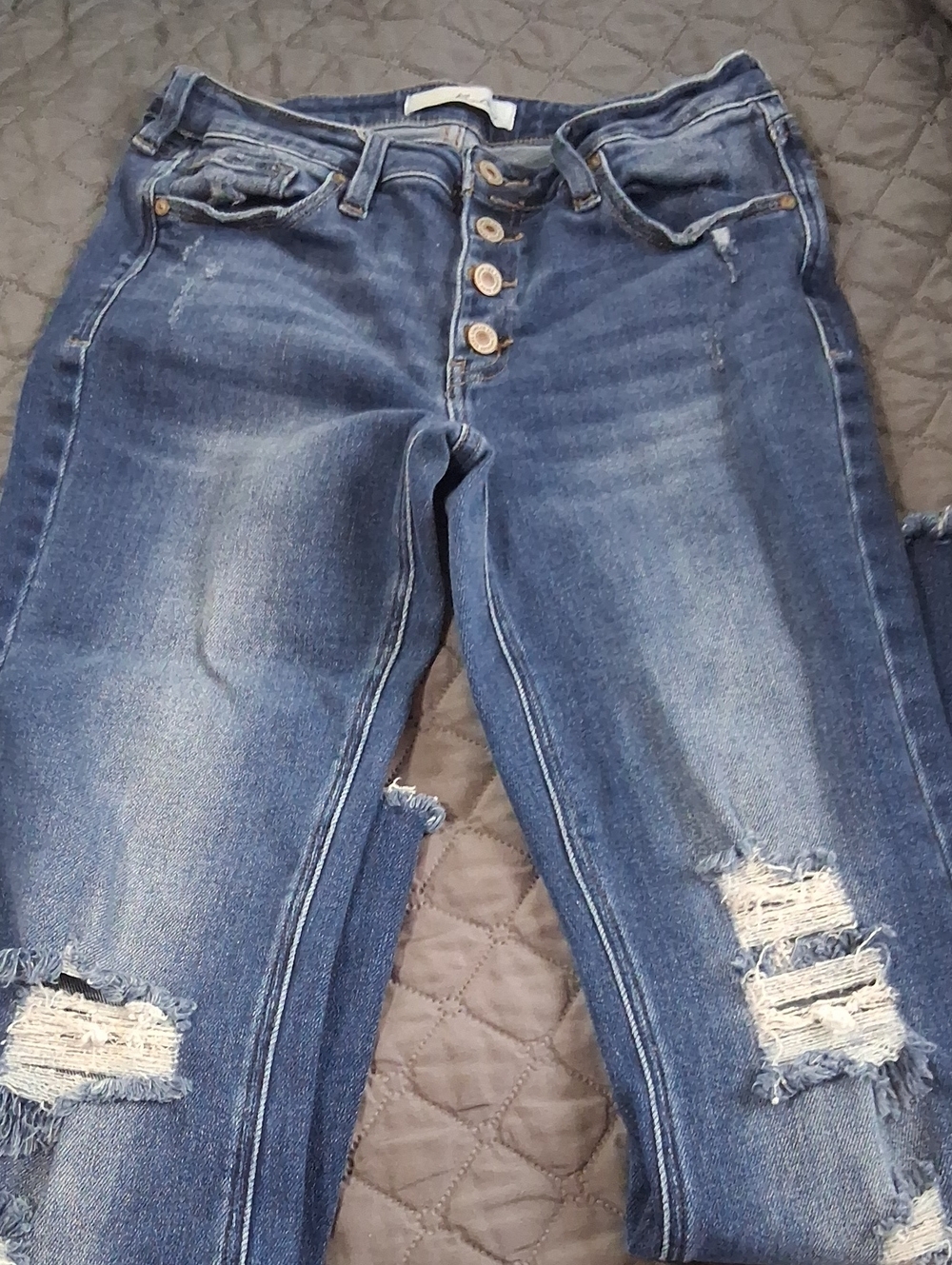 KanCan Distressed Dark Blue Skinny Jeans with Button-Fly